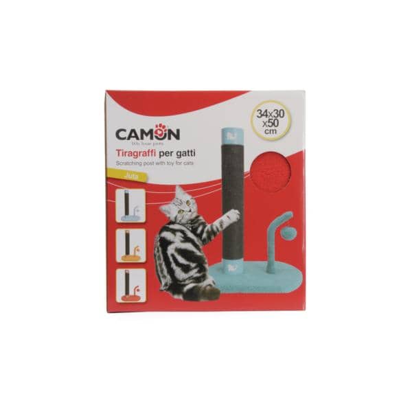 GRIFFOIR CHAT CAMON EN JUTE ET MOQUETTE AVEC JOUET 34X30X50 ROUGE